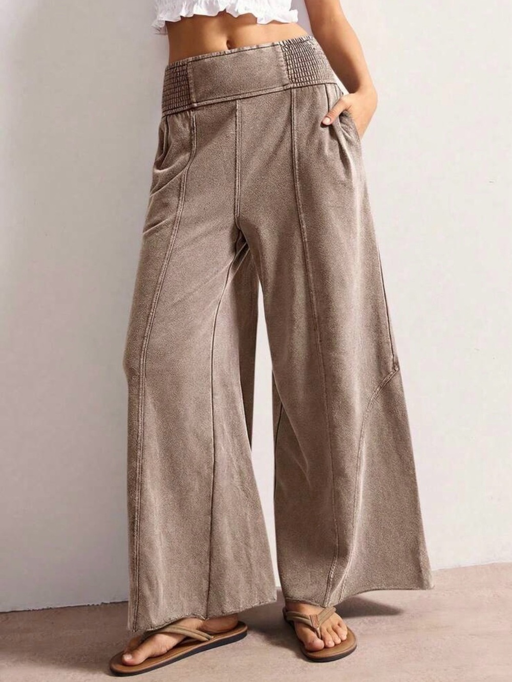 High-Waist Wide Leg Women’s Pants in rust brown